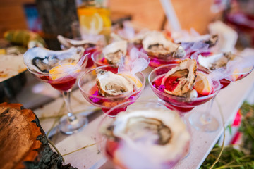 food seafood decoration glass goblets table
