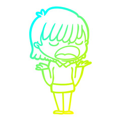 cold gradient line drawing cartoon woman talking loudly