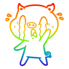 rainbow gradient line drawing crying pig cartoon