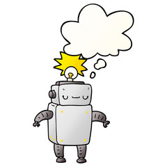 cartoon robot and thought bubble in smooth gradient style
