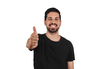 Young man showing thumbs up