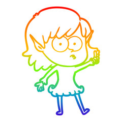 rainbow gradient line drawing cartoon shocked elf girl