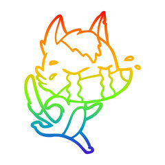 rainbow gradient line drawing cartoon crying wolf