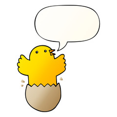 cartoon hatching bird and speech bubble in smooth gradient style