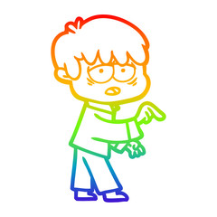 rainbow gradient line drawing cartoon exhausted boy