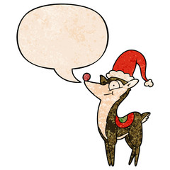 cartoon christmas reindeer and speech bubble in retro texture style