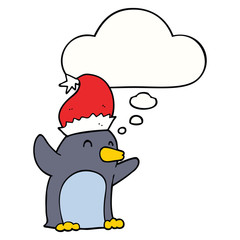cute cartoon christmas penguin and thought bubble