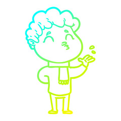cold gradient line drawing cartoon man pouting