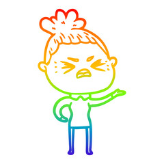 rainbow gradient line drawing cartoon angry woman