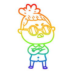 rainbow gradient line drawing cartoon annoyed woman