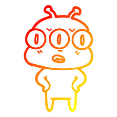 warm gradient line drawing annoyed three eyed alien