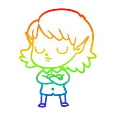 rainbow gradient line drawing cartoon elf girl