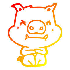 warm gradient line drawing angry cartoon pig