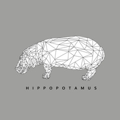 black and white polygonal hippopotamus, polygon abstract geometric animal, hippo vector editable stroke, illustration