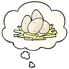 cartoon eggs in nest and thought bubble in smooth gradient style