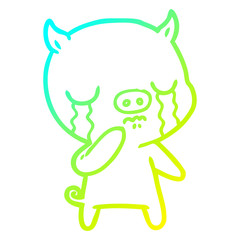 cold gradient line drawing cartoon pig crying