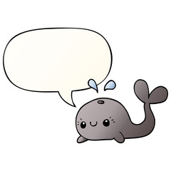 cute cartoon whale and speech bubble in smooth gradient style