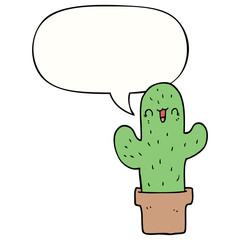 cartoon cactus and speech bubble
