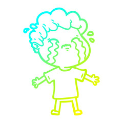 cold gradient line drawing cartoon man crying
