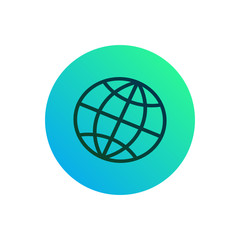 Globe net icon or button. Earth  silhouette on round gradient background