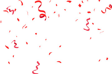 Confetti, red ribbon and paper falling, sale event, celebrate party vector background