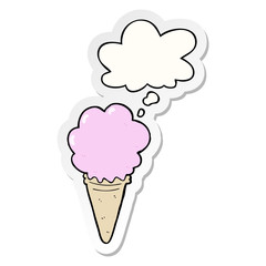 cartoon ice cream and thought bubble as a printed sticker