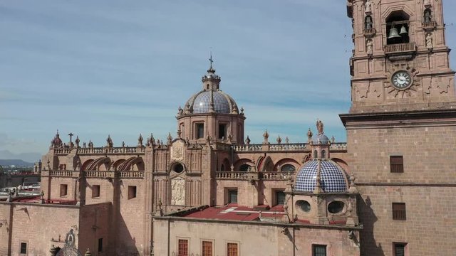 Aerial Drone View over the Cathedral of Morelia, Michoacan, Mexico