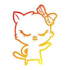 warm gradient line drawing cute cartoon cat with bow