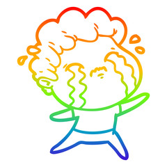 rainbow gradient line drawing cartoon man crying