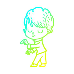 cold gradient line drawing cartoon woman
