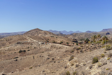 View of the rocky desert in Gran Canaria, Spain. Dry mountain tops of the south-western part of the island. 