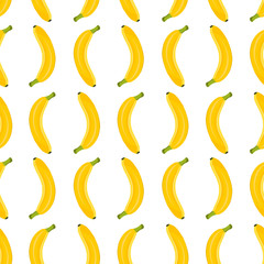 Banana seamless pattern on white background. Tropical fruit vector illustration.