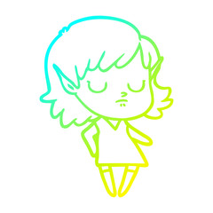 cold gradient line drawing cartoon elf girl