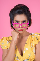 Portrait of Fashion woman action with sunglasses