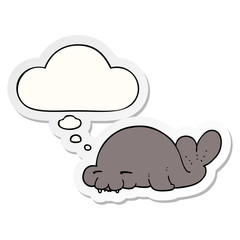cartoon seal and thought bubble as a printed sticker
