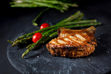 pork chop with green asparagus
