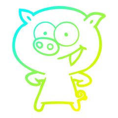 cold gradient line drawing cheerful pig cartoon