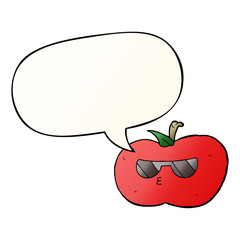 cartoon cool apple and speech bubble in smooth gradient style