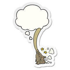 cartoon magic broom and thought bubble as a printed sticker