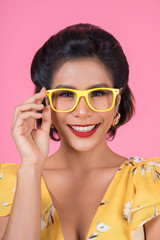 Portrait of Fashion woman action with sunglasses