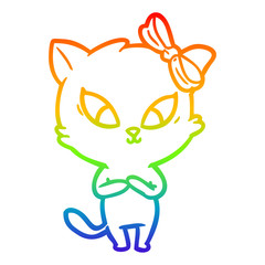 rainbow gradient line drawing cartoon cat