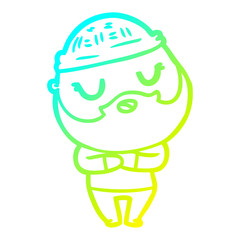 cold gradient line drawing cute cartoon man with beard