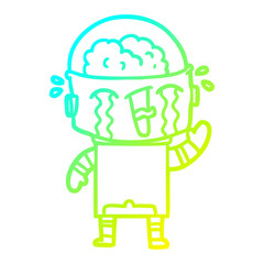 cold gradient line drawing cartoon crying robot waving