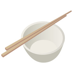 wood chopsticks and white japanese rice bowl empty