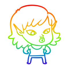 rainbow gradient line drawing pretty cartoon elf girl
