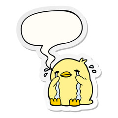 cartoon crying bird and speech bubble sticker