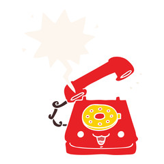 cute cartoon telephone and speech bubble in retro style
