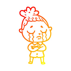warm gradient line drawing cartoon crying woman
