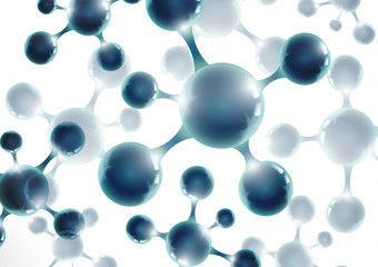 Chemical vector nanotechnology background with 3d macro molecules. Vector illustration for scientific, chemical, physical, educational and other projects.