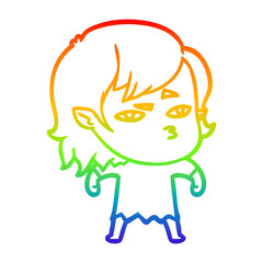 rainbow gradient line drawing cartoon vampire girl